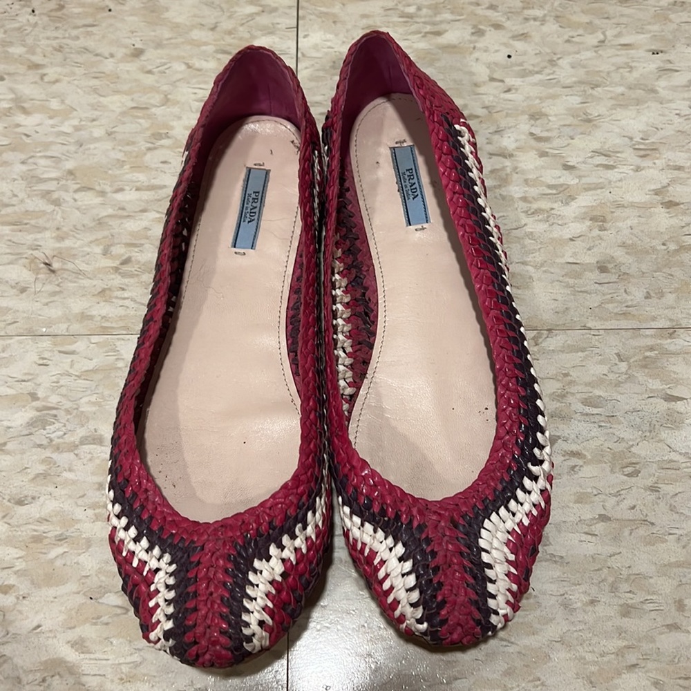 Prada Woven Red, Black & White Ballet Flats - Picture 2 of 3